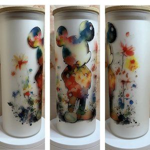 Mickey Mouse Magical Watercolor Frosted Glass Tumbler Cup 25 oz